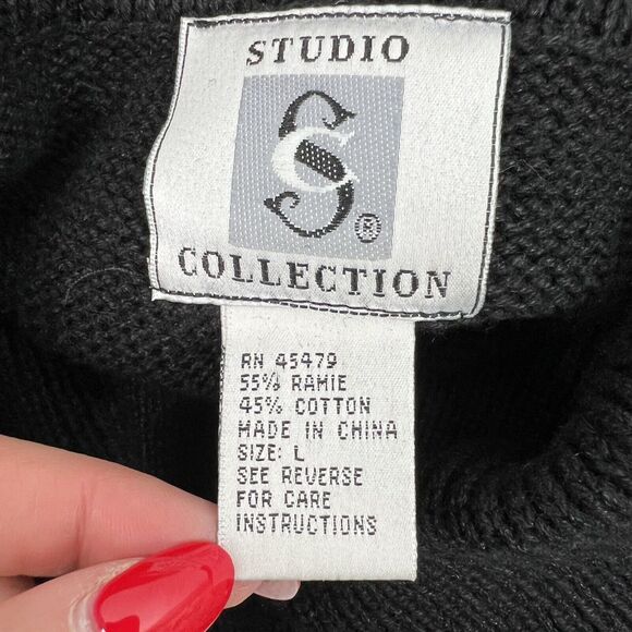 Studio Collection Size L Sweater Beaded Embroidered Holiday Tunic Cowl Neck - Picture 3 of 10